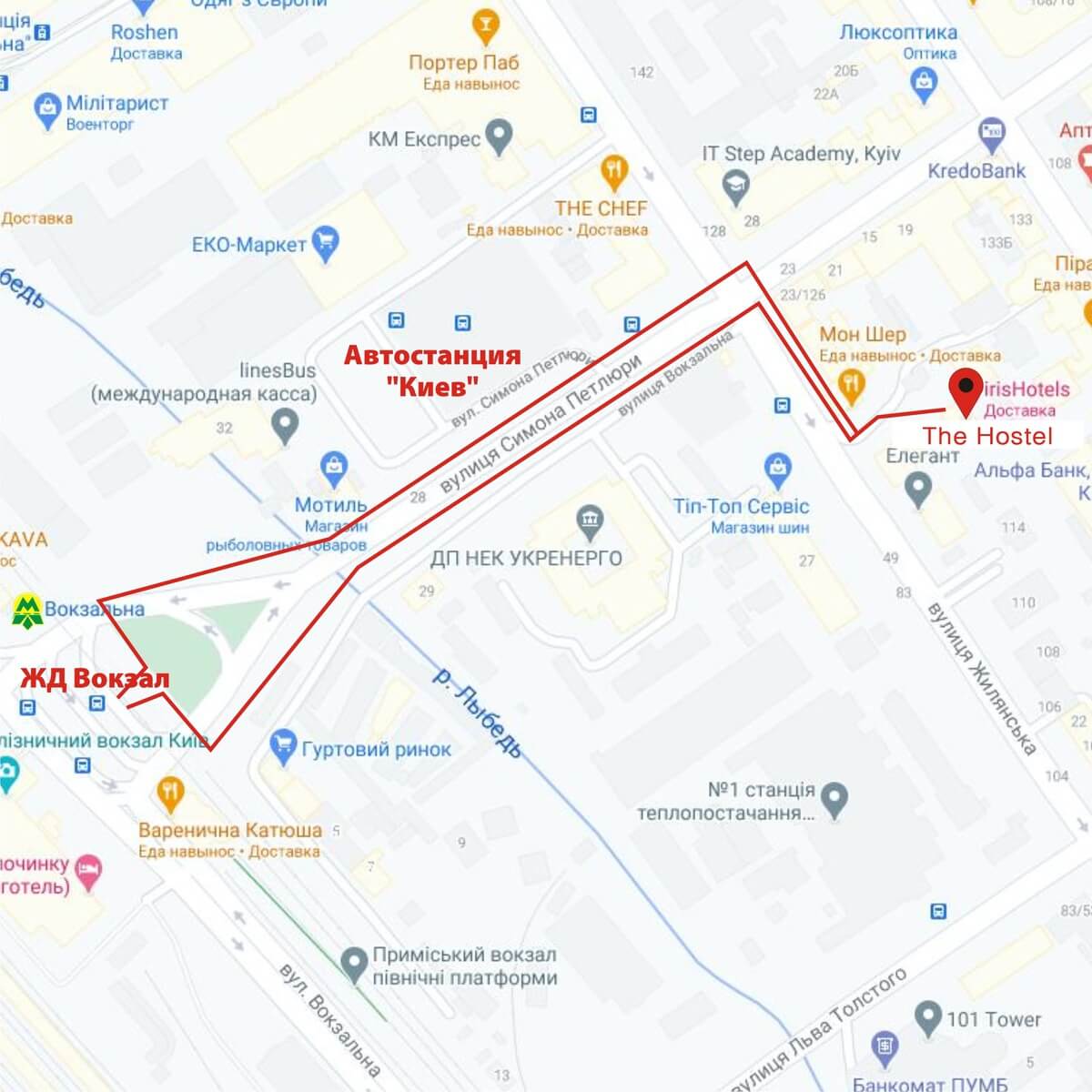 Схема проходу від вокзалу